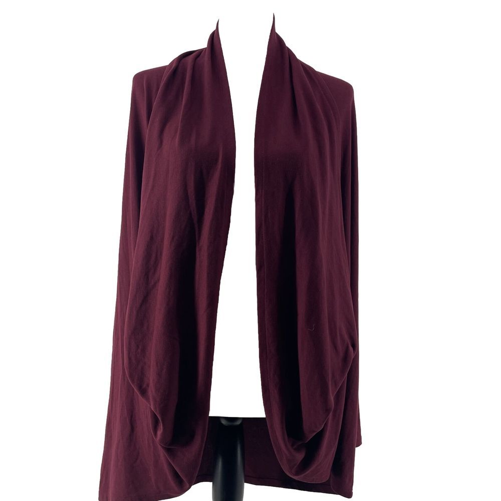 PureJill J Jill Open Front Draped Cardigan Womens Medium Burgundy Lagenlook Boho